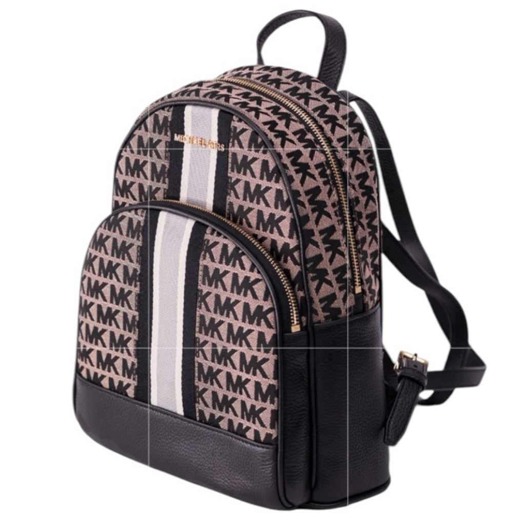 Michael Kors Monogram Canvas & Leather Black & Beige Abbey Backpack